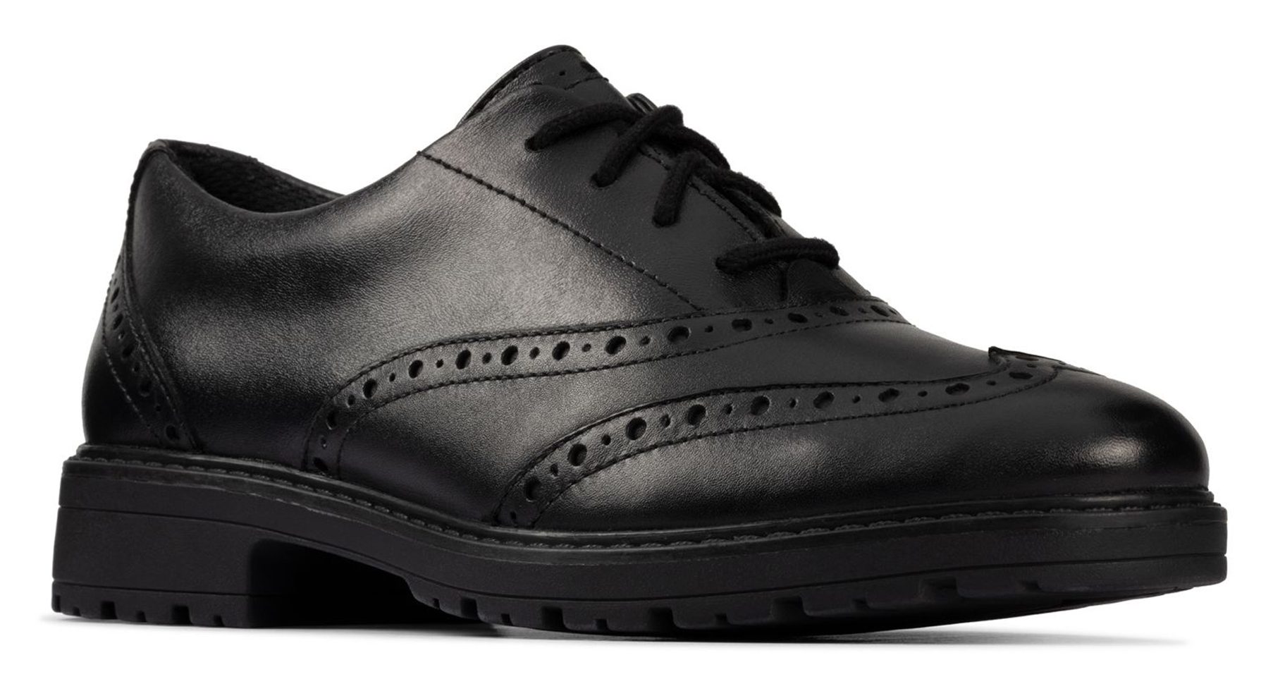 Clarks Loxham Brogue Youth Black Leather 26152636 Girls School Shoes Humphries Shoes