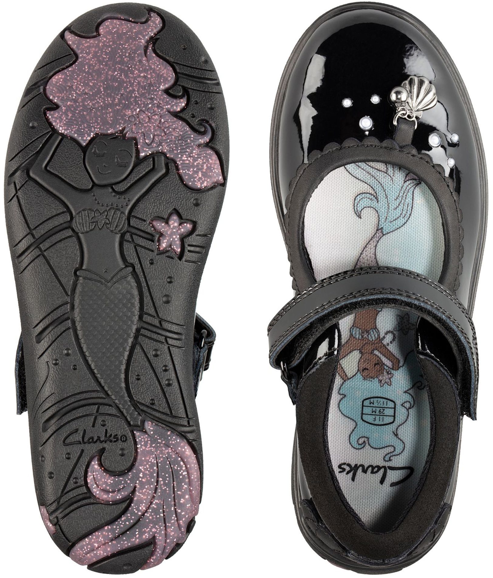 Clarks Sea Shimmer Kids Black Patent 26155543 Girls School Shoes