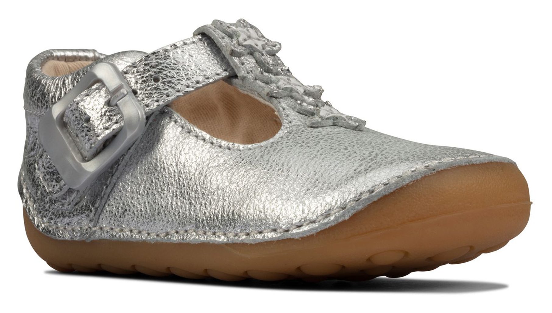 Clarks Tiny Flower Toddler Silver Leather 26157636 Girls Shoes