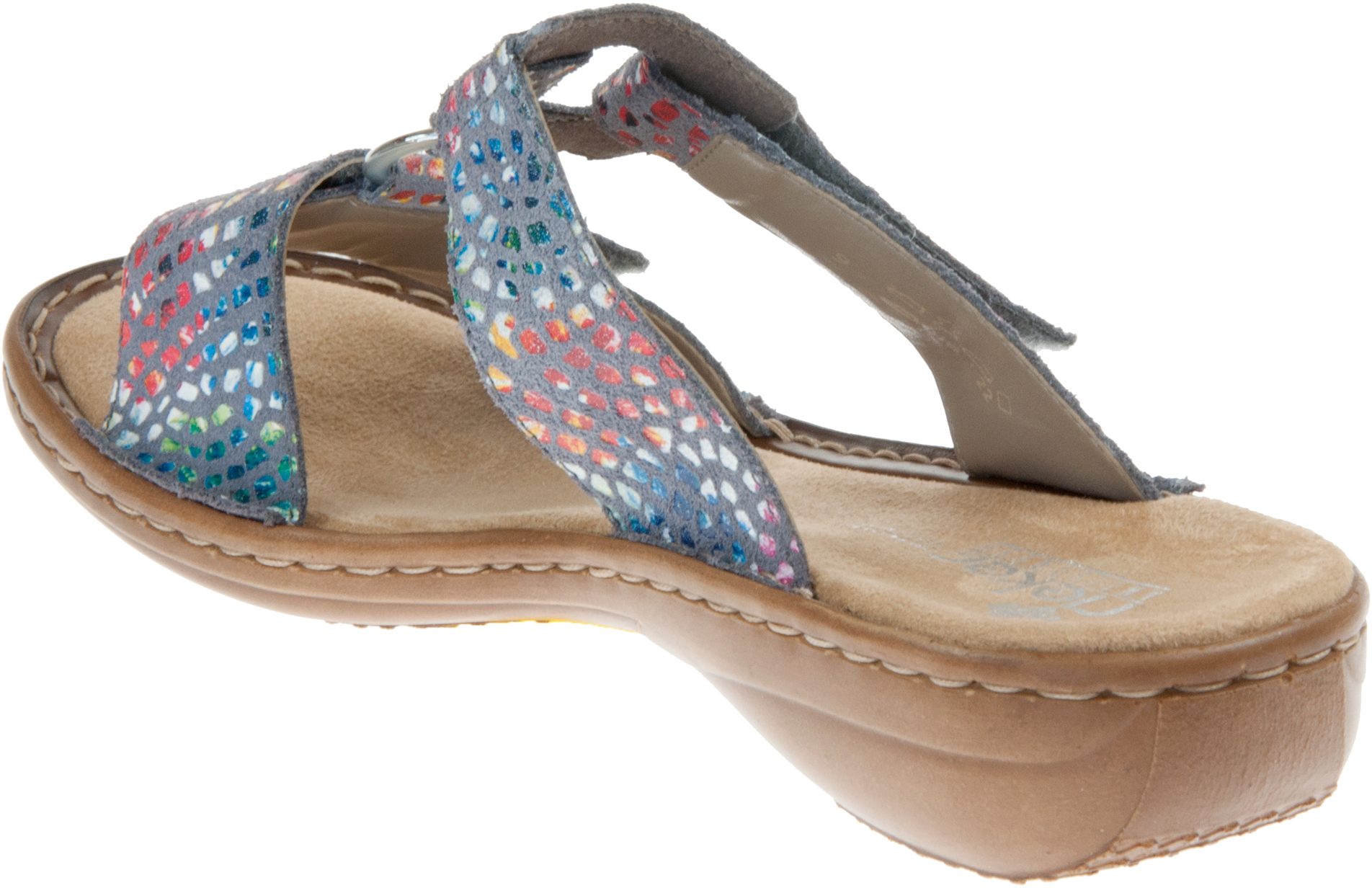 Rieker Lucy Blue Multi 608P9 10 Mule Sandals Humphries Shoes rieker-lucy-blue-multi-608p9-10-mule-sandals-humphries-shoes