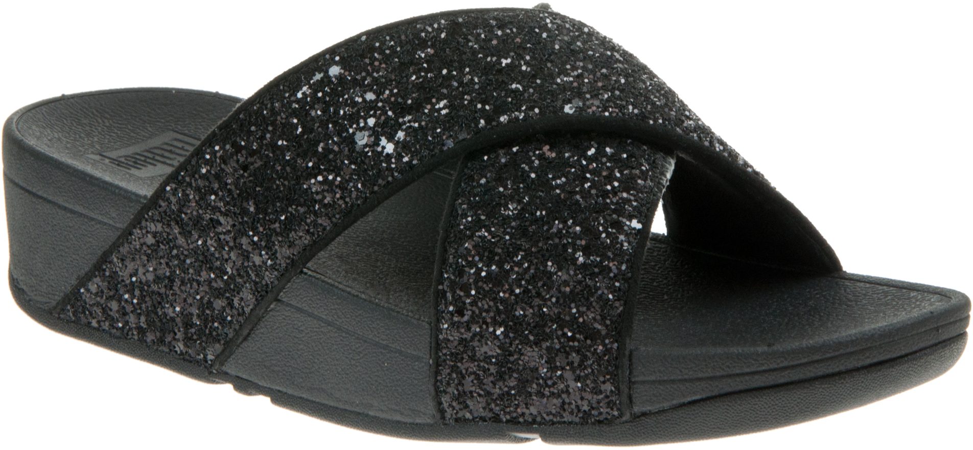 FitFlop Lulu Glitter Slide Black Glitter X02339 Mule Sandals