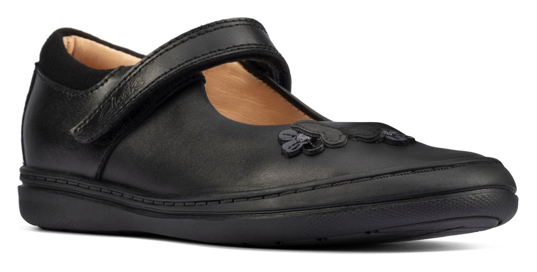 Clarks Scooter Daisy Kid Black Leather 26161755 Girls School Shoes
