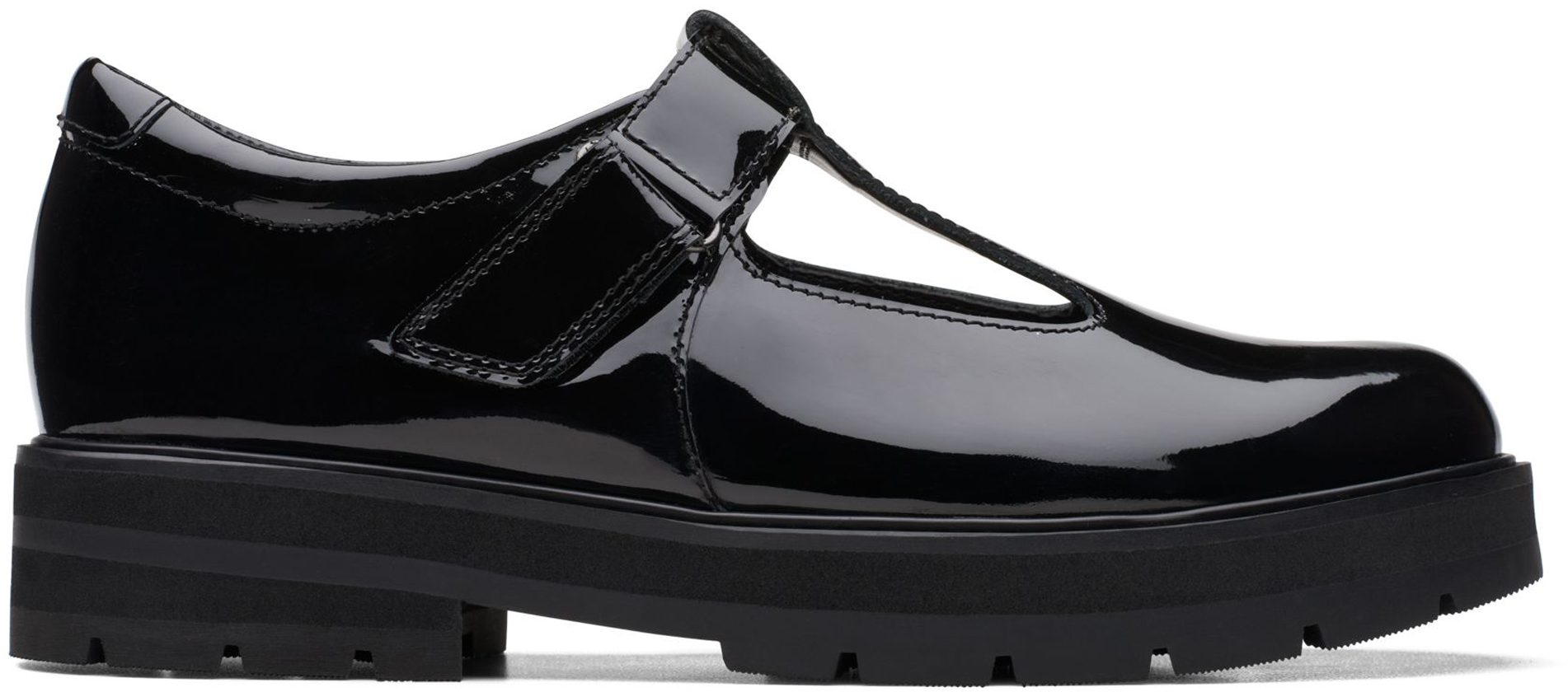 Clarks Prague Brill Youth Black Patent 26169356 Girls School Shoes