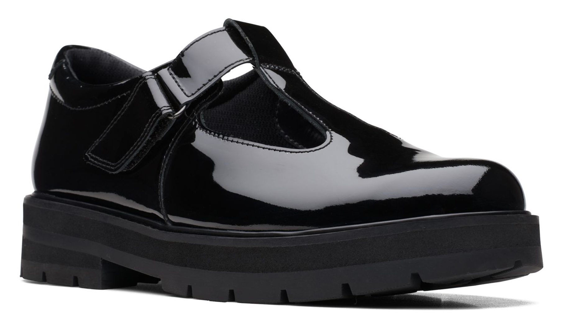 Clarks Prague Brill Youth Black Patent 26169356 Girls School Shoes