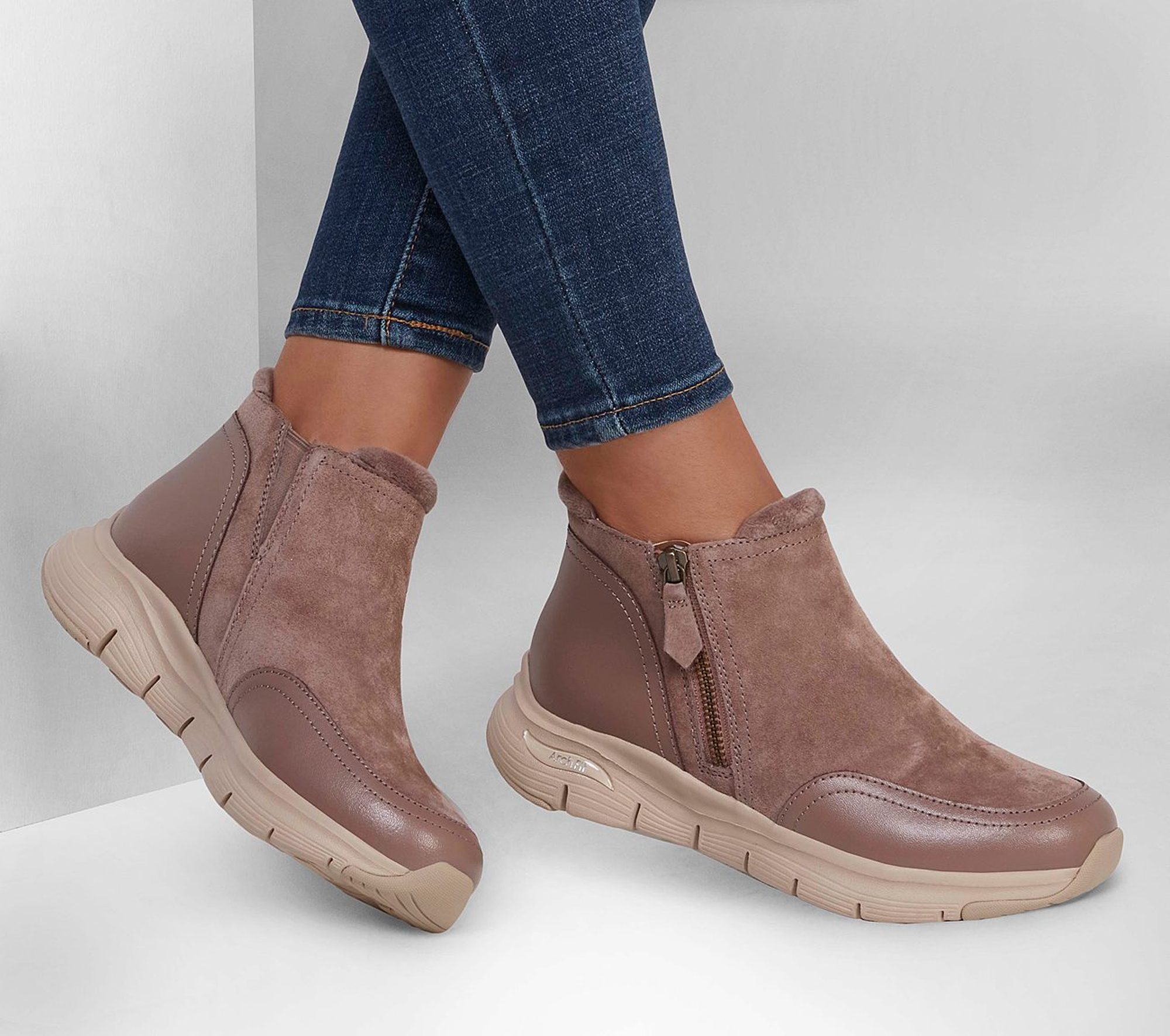 Skechers Arch Fit Smooth Modest Mushroom 167366 MUSH Ankle Boots