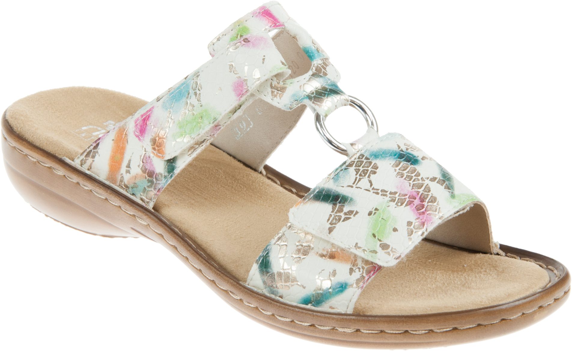 Rieker Lucy White Multi 608P9 92 Mule Sandals Humphries Shoes rieker-lucy-white-multi-608p9-92-mule-sandals-humphries-shoes