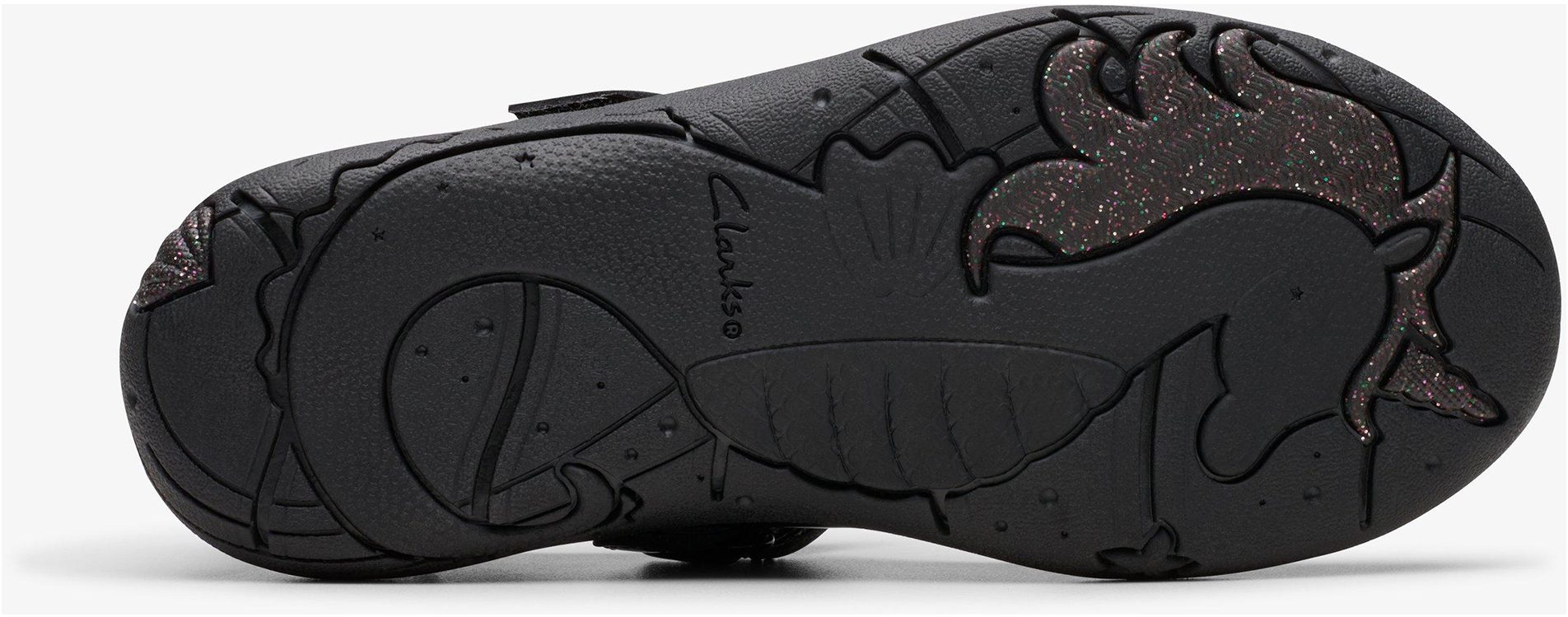 Mädchen Relda Gem Kid Schwarzes Leder T Riemen Schuhe