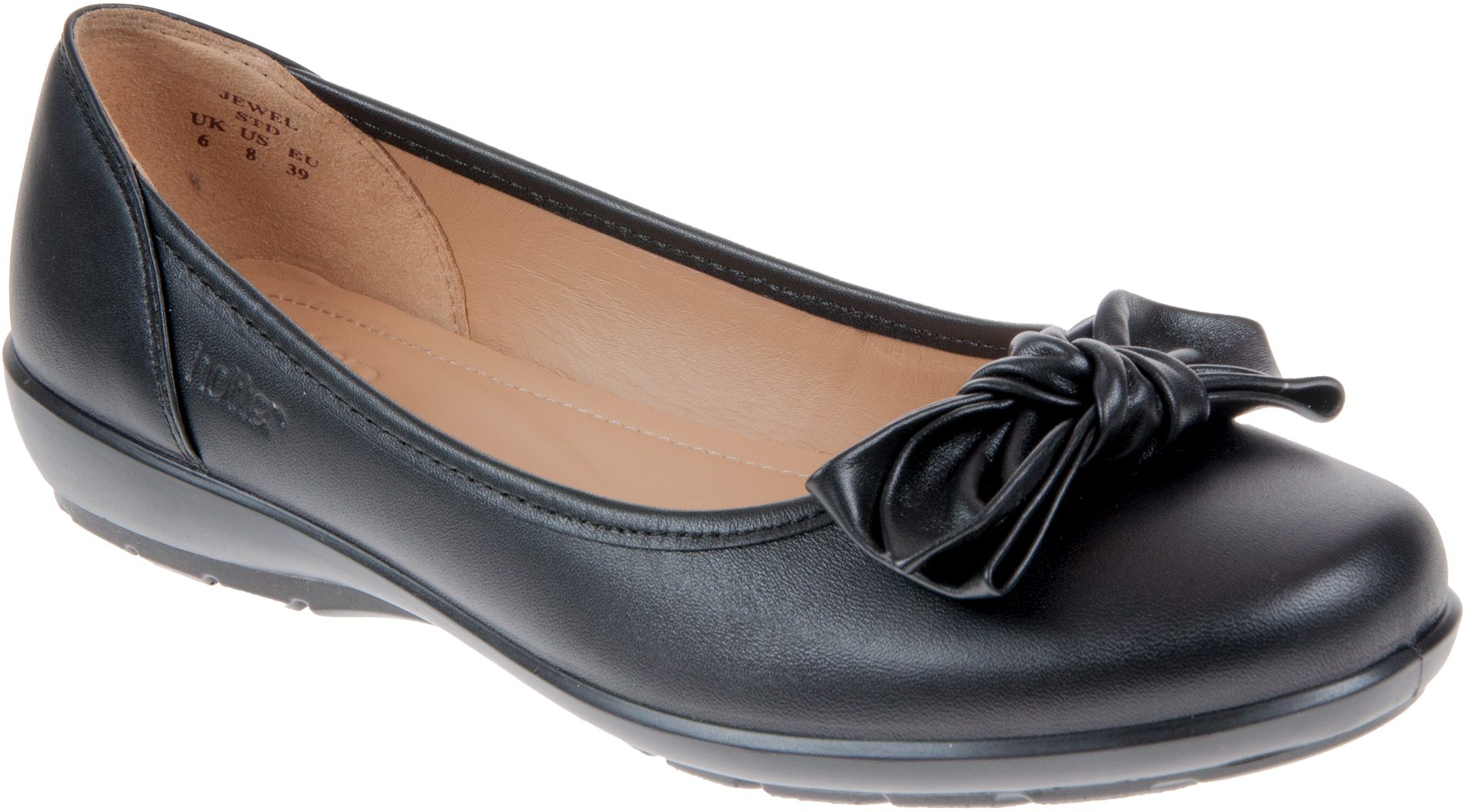 Hotter Jewel Black Leather - Ballerina Shoes - Humphries Shoes