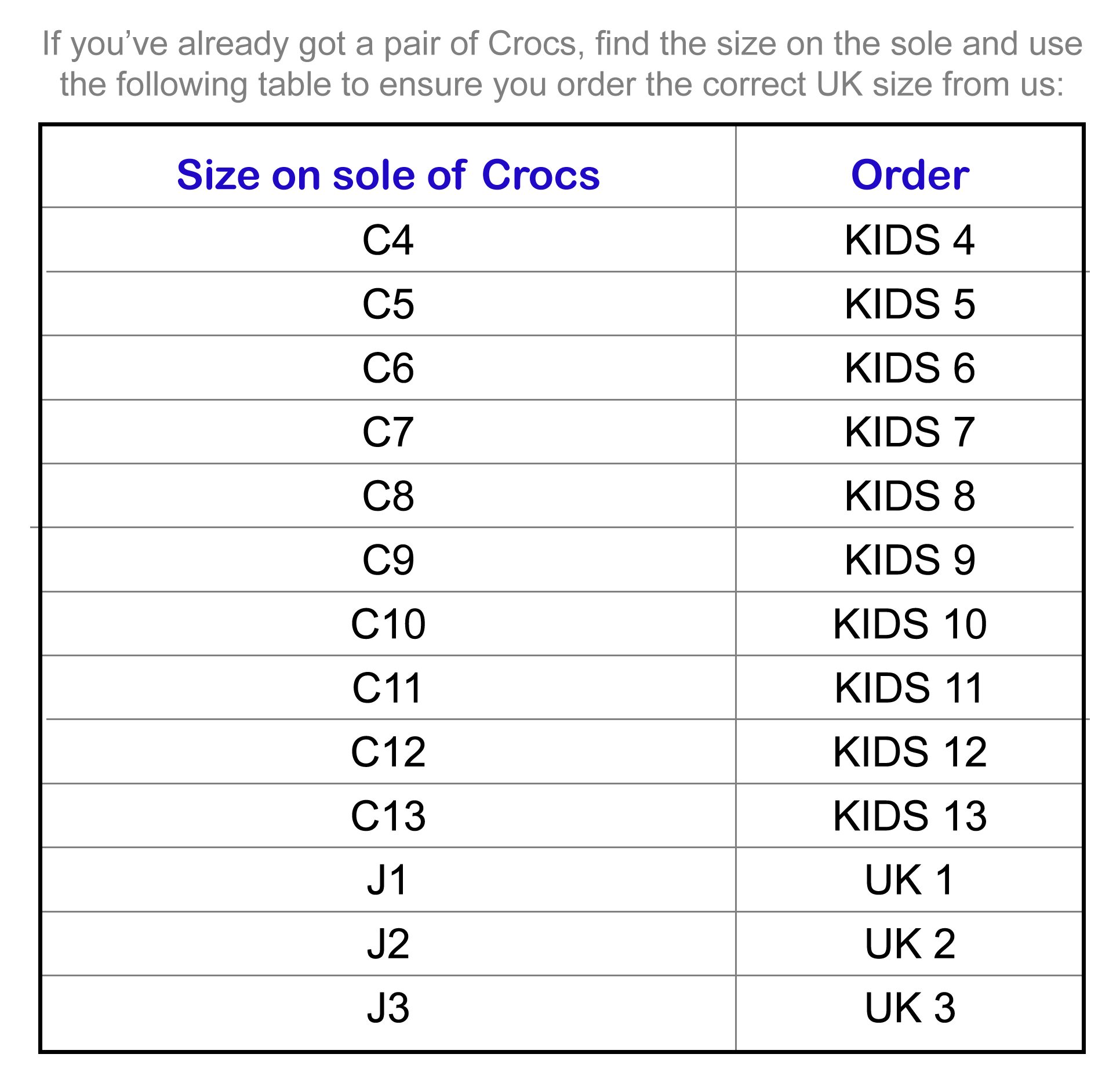 Crocs Size Chart For Kids