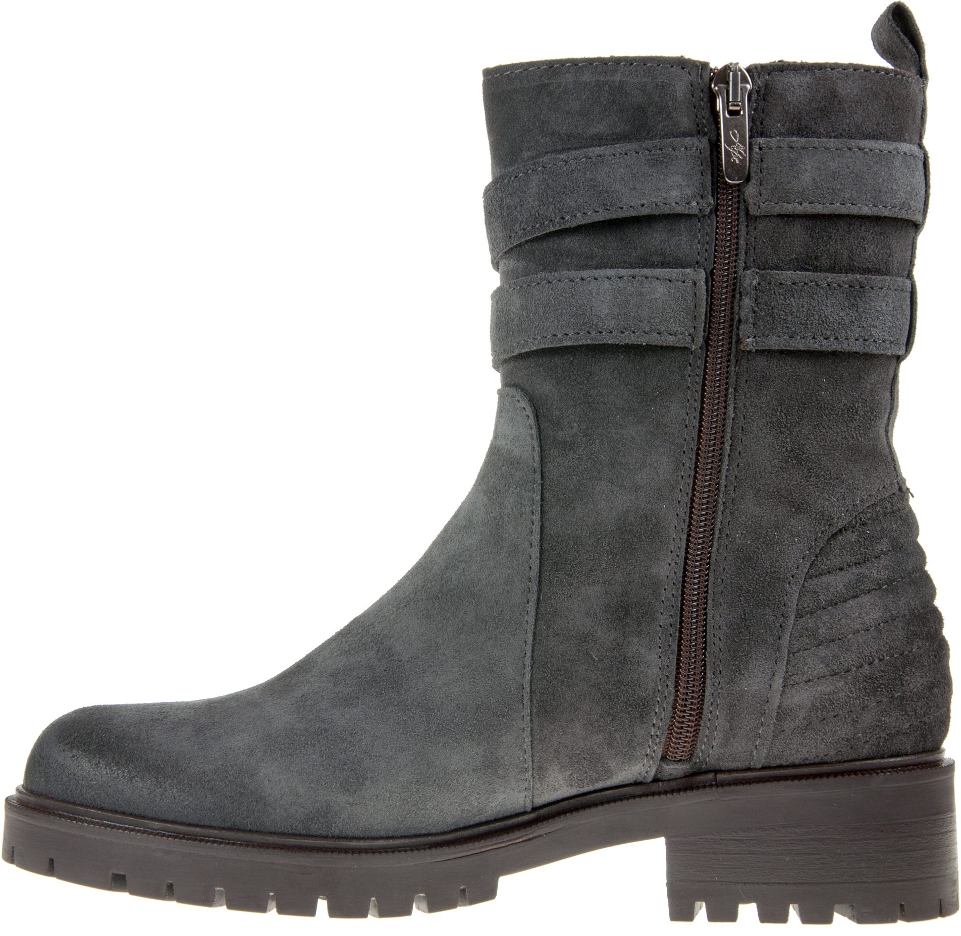 grey leather flat boots