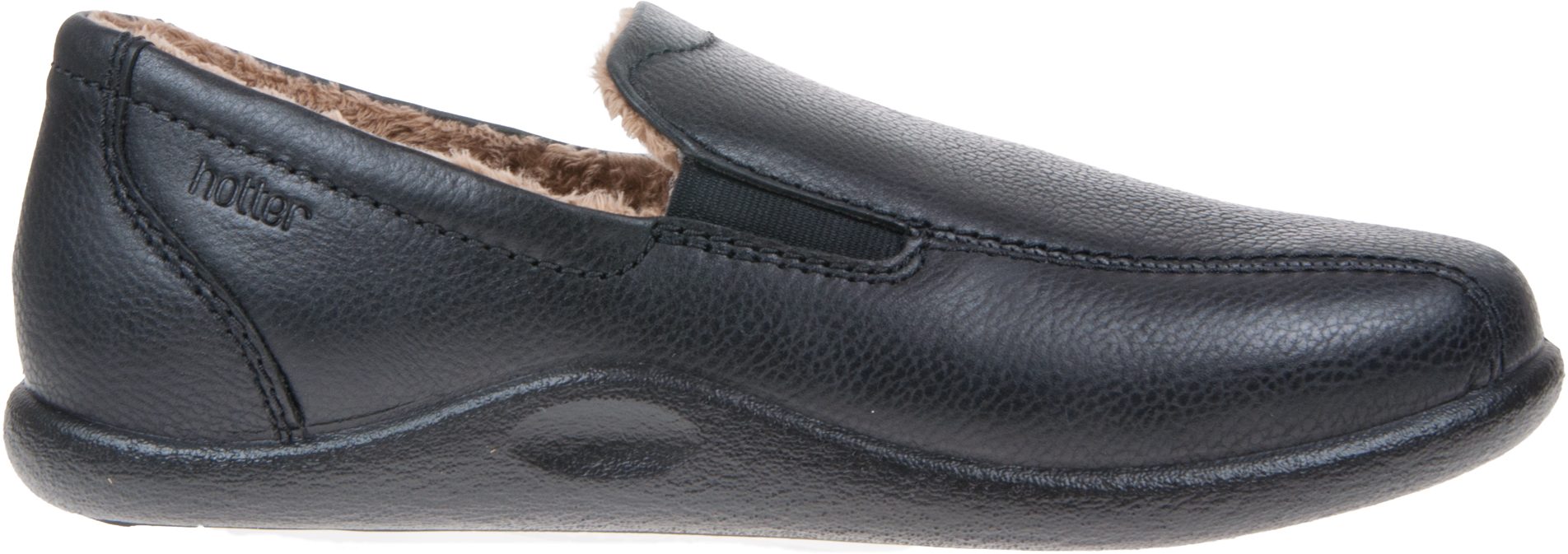 Hotter Relax Black Leather Full Slippers Humphries Shoes