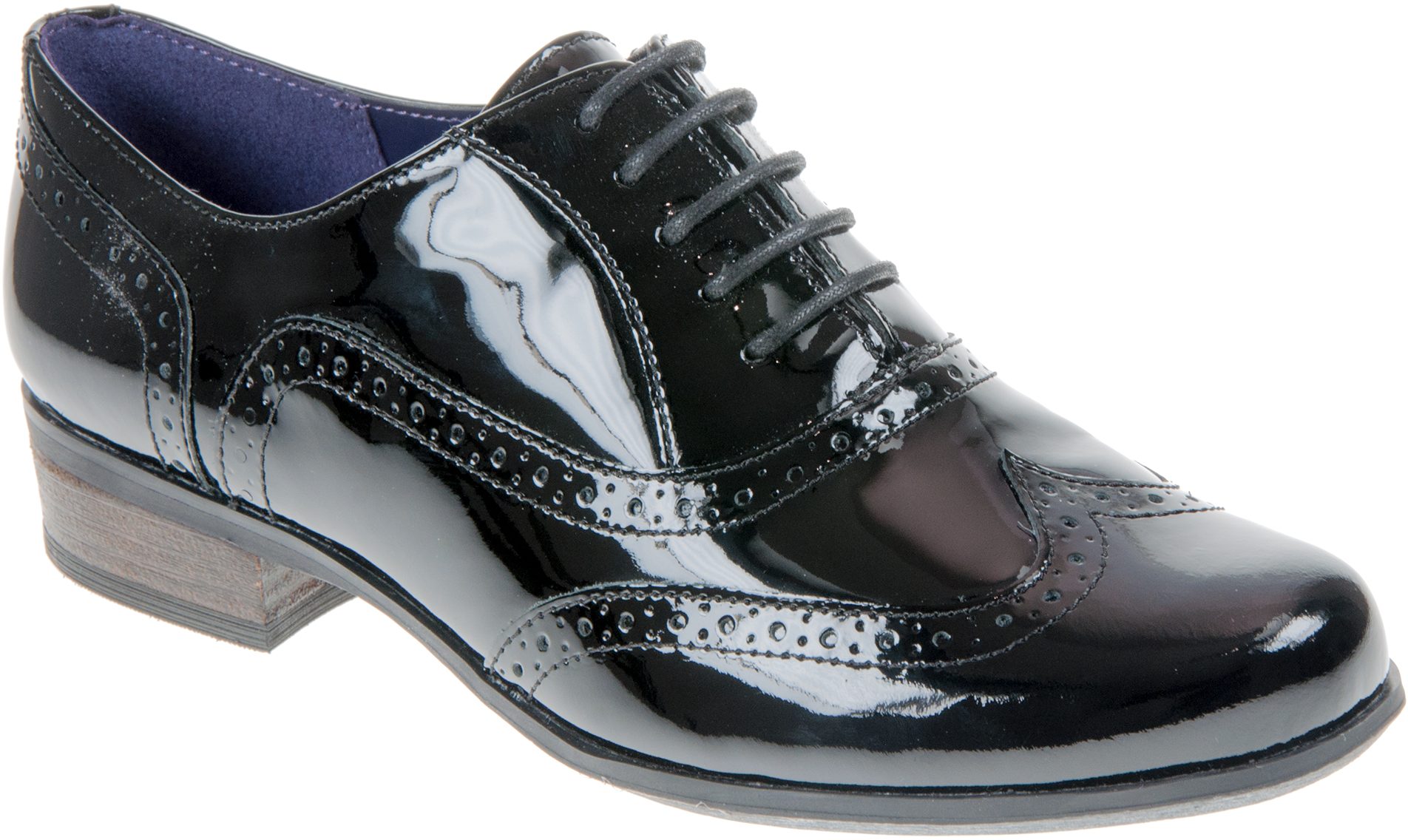 Clarks Hamble Oak Black Patent Leather Brogue Style Lace Up Shoes D & E Fittings 