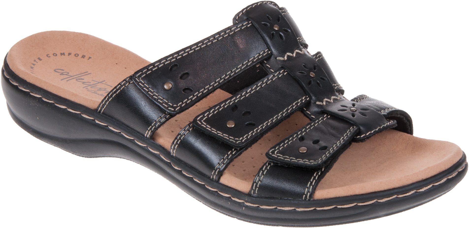 Clarks Leisa Spring Black Leather 26134491 Mule Sandals