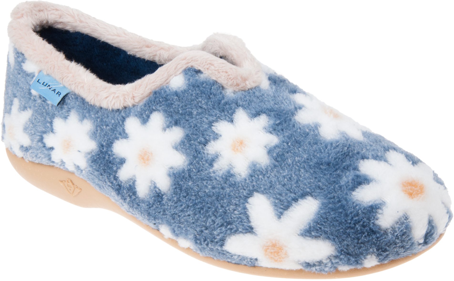 Lunar KLA021 Daisy Print Slippers - Pink Or Blue, Fleece Lined & Padded, Floral All-Over Print | UK Sizes 5-10 - View #10