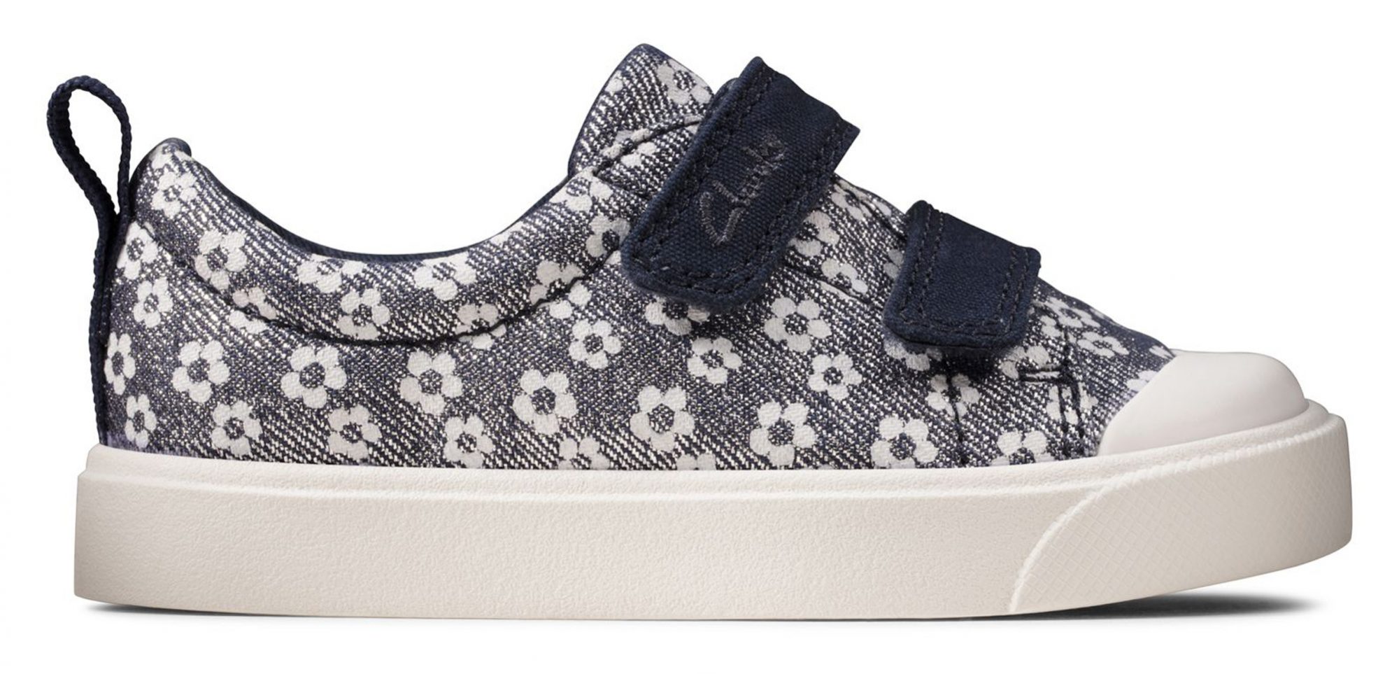 clarks junior city bright riptape trainers