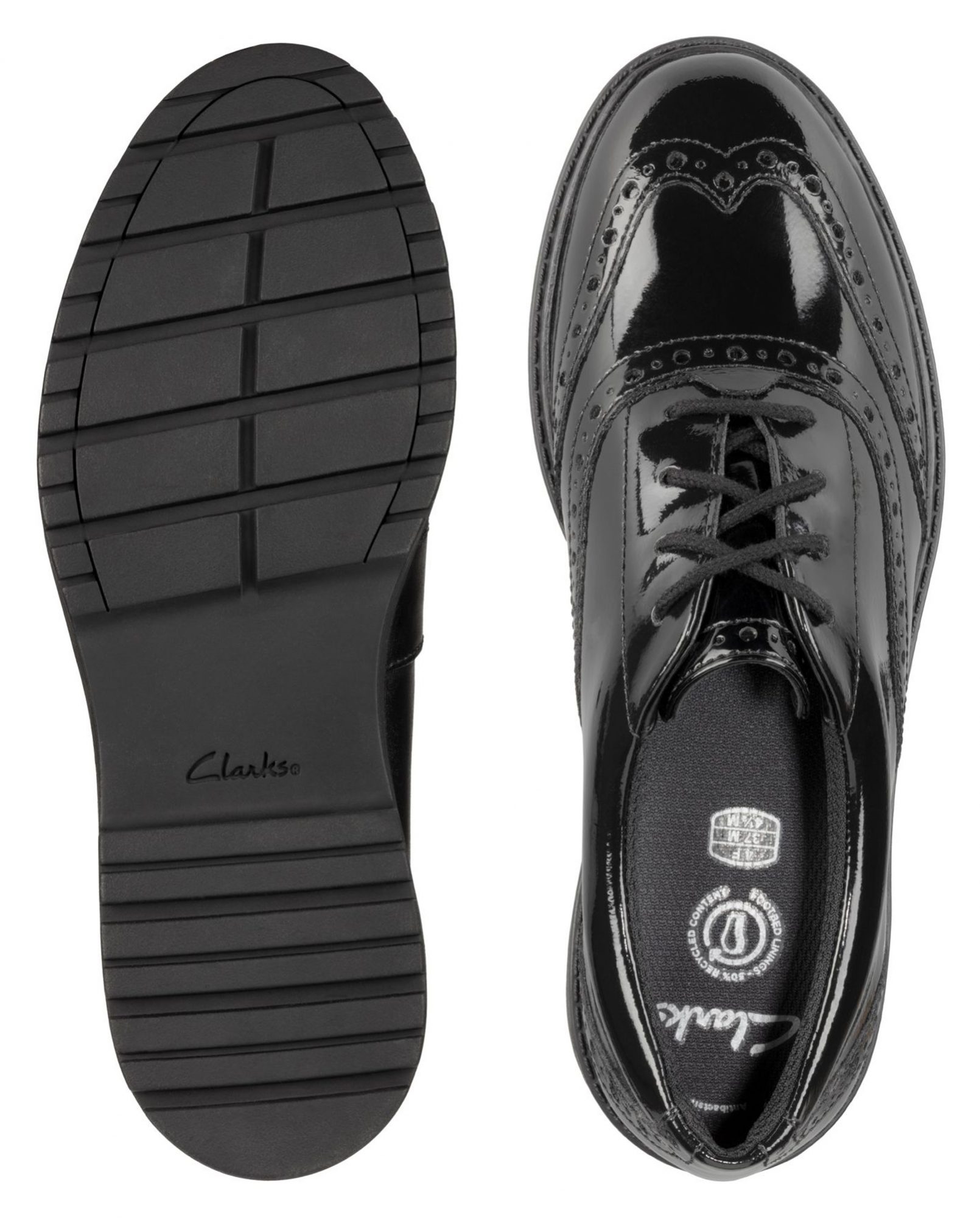Clarks Jules Walk Scarpe Bambina In Pelle Nera - Stringate Oxford Brogue, Suola Gomma, Taglia 13½ E - 5
