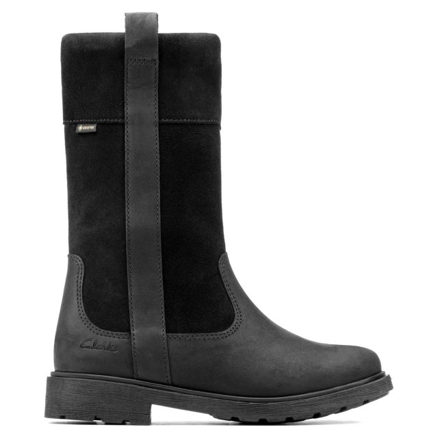 Clarks Astrol Hi Gore Tex Youth Black Leather 26154220 Girls Boots Humphries Shoes