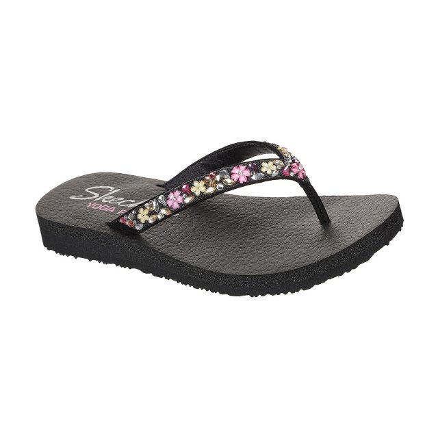 Skechers Meditation Daisy Garden Black Multi 119153 BKMT Toe Post Sandals Humphries Shoes