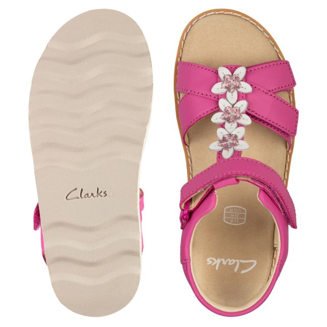 Clarks Crown Flower Kid Hot Pink Leather 26160116 Girls Sandals Humphries Shoes