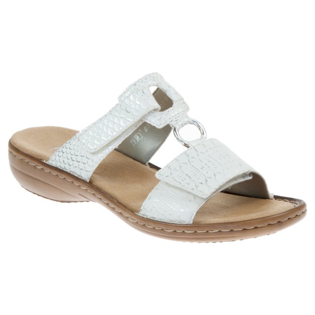 klog Omvendt At øge Rieker Lucy White / Silver 608P9-80 - Mule Sandals - Humphries Shoes