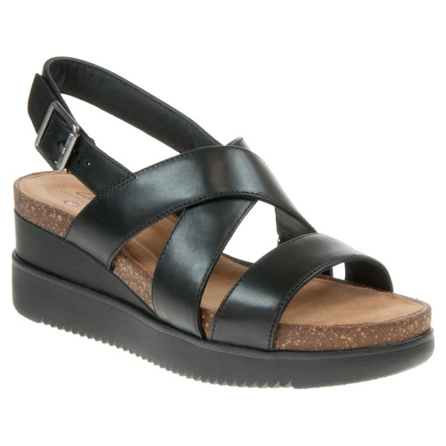 Clarks Lizby Cross Black Leather 26159108 - Full Sandals - Humphries Shoes