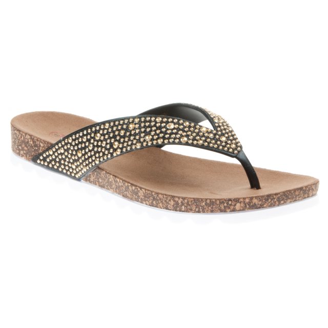 Heavenly Feet Sparkle Black - Toe Post Sandals - Humphries Shoes