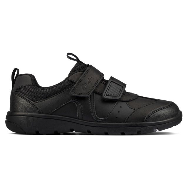 Clarks Scooter Run Kids Black Leather 26161425 - Boys School Shoes ...