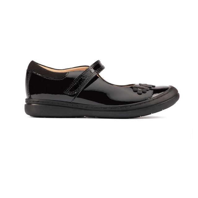 esconder Saco No haga Clarks Scooter Daisy Kid Black Patent 26161751 - Girls School Shoes -  Humphries Shoes