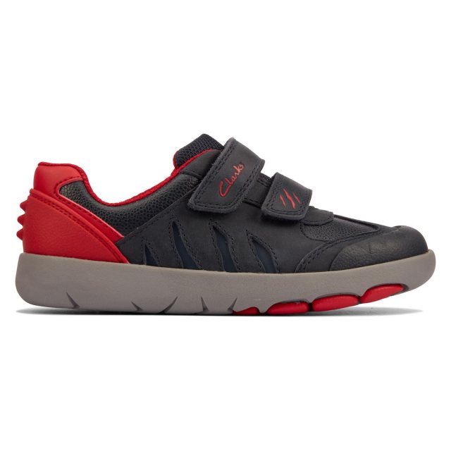 Clarks Rex Play Kid Navy Red Leather 26161930 Boys Shoes