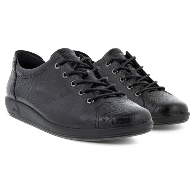 Ecco Soft 2.0 Lace Black Croc 206503 21001 - Everyday Shoes
