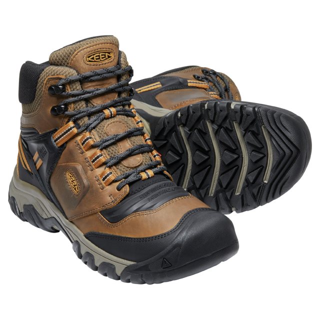 NEW KEEN men\'s ridge flex mid waterproof hiking boots in bison/golden brown Keen Unisex Ridge Flex Mid WP Bison Brown/ yellow hiking  main image 2
