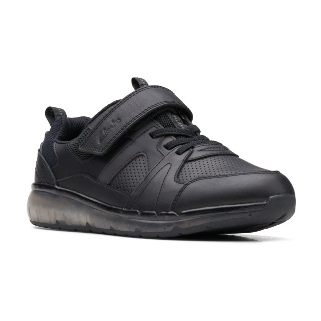 Clarks Spark Beam Older Black Leather 26167918 - Boys Trainers