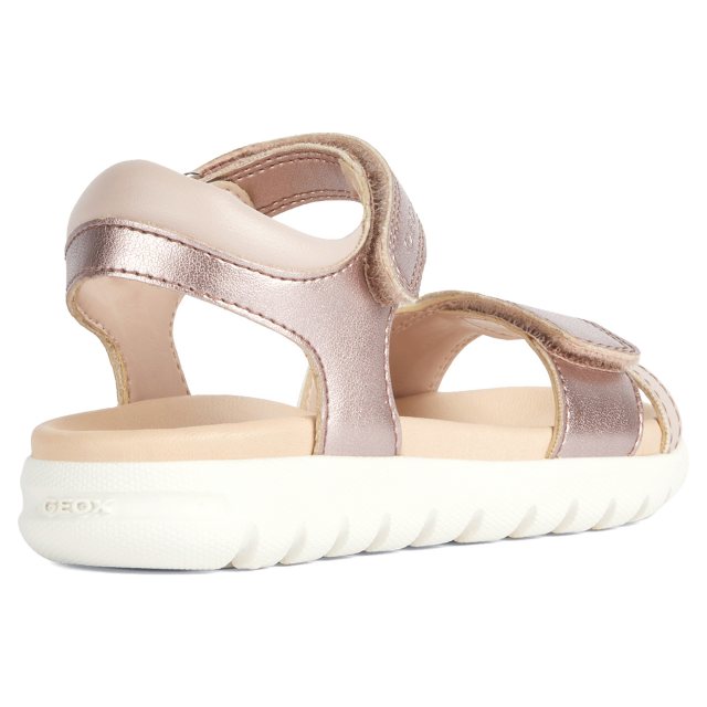 Sandaletto Bambina Geox J Soleima Gir, Pelle E Suola Gomma, Chiusura A Fibbia, Pianta Piatta