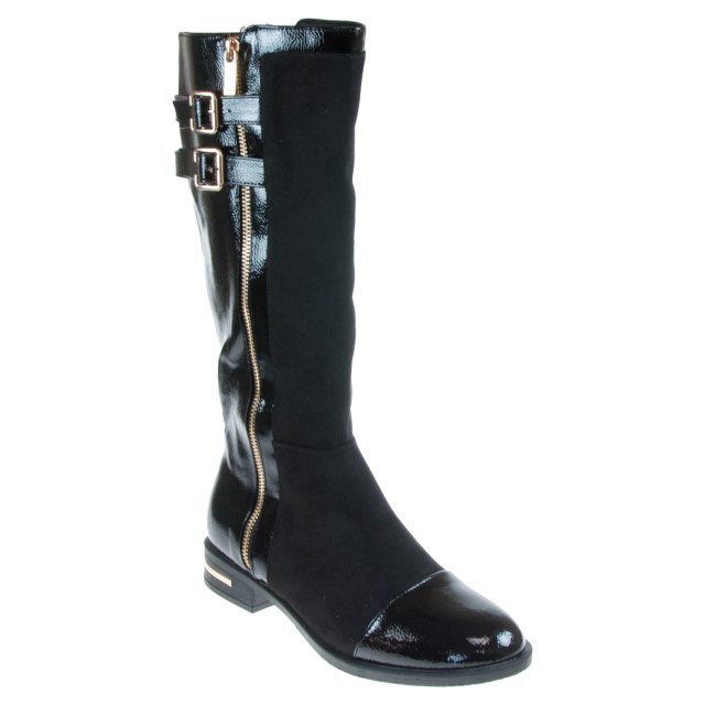 Lotus Harmonie Black Patent ULB329 BB Knee High Boots Humphries Shoes