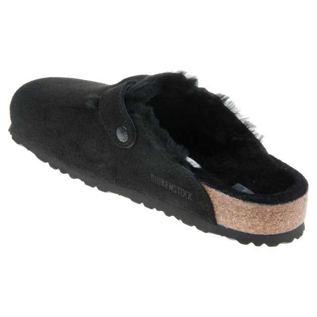 Birkenstock Boston Fur Black 259881 - Mule Slippers - Humphries Shoes