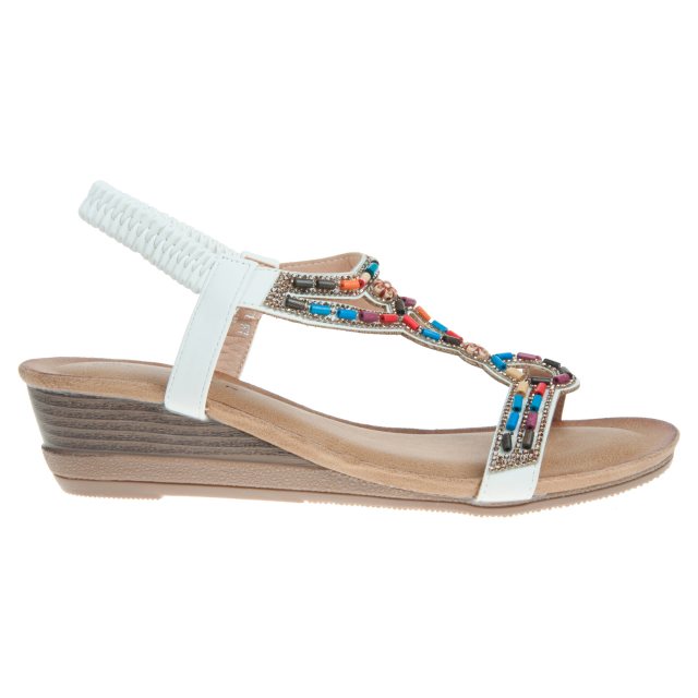 Ladies Low Wedge Sandals Uk Lunar Epsom White JLH478 WT Full