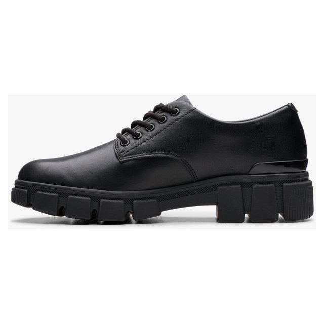 Scarpe Da Scuola Clarks Jules Walk In Pelle Nera, Stringate, Con Dettagli Brogue, Suola In Gomma, Taglia 13.5 E (bambina)