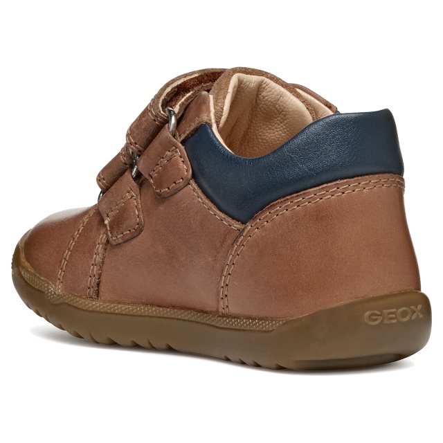 Leren sneakers met klittenband, eerste stapjes, macchia marineblauw