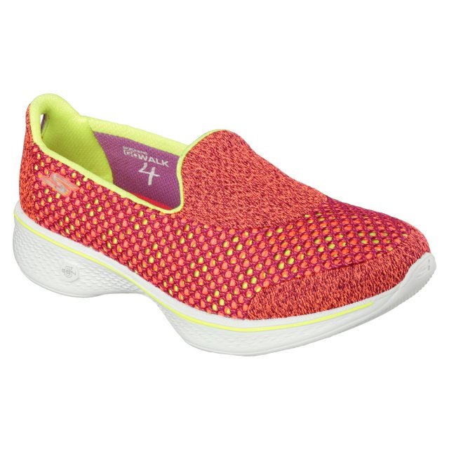 Skechers Go Walk 4 - Pink / Lime 14145 - Womens Trainers - Humphries Shoes