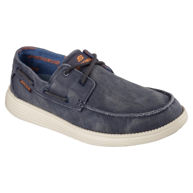 discreción Pino bisonte Skechers Status - Melec Navy 64644 NVY - Boat Shoes - Humphries Shoes