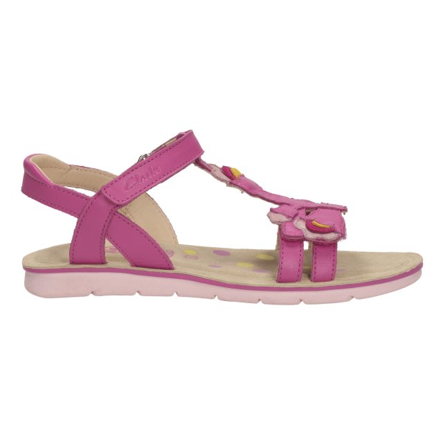 Clarks MIMO GRACIE PINK Grls Leather Active FX Sandals 7-4 F Fit BNIB 