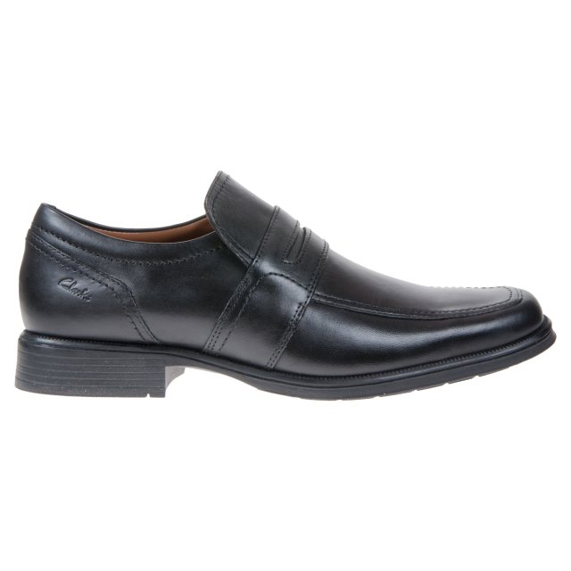 clarks black huckley leather slip on shoes