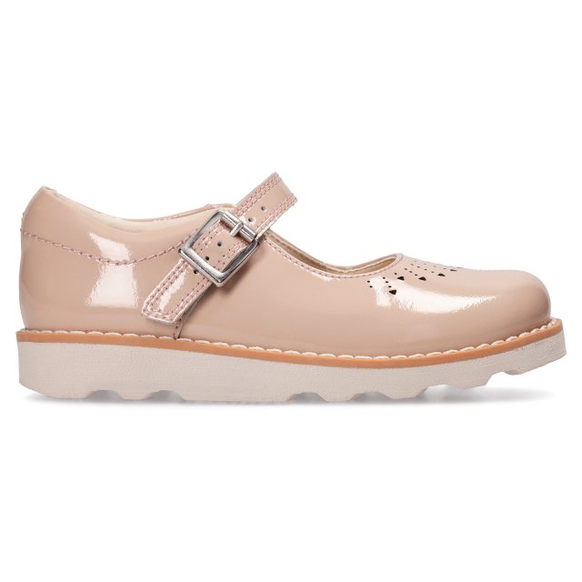 GIRLS CLARKS CROWN JUMP CLASSIC MARY JANE BLUSH PATENT BUCKLE FASTENING 