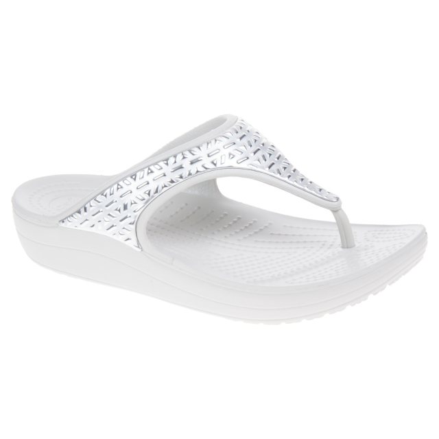 Crocs Womens Sloane Graphic Etched Metallic Flips