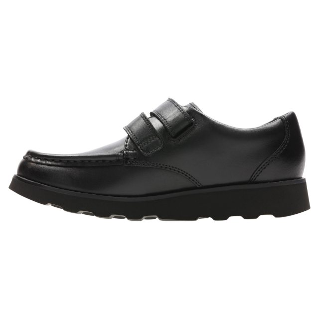 Clarks Crown Tate Velcro Black Leather 26134893 - Boys School Shoes ...