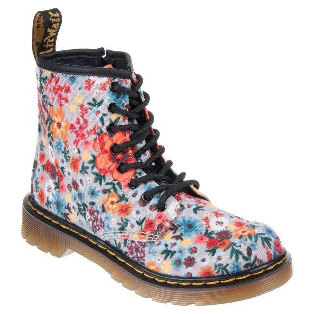 Dr. Martens 1460 Junior Delaney Taupe Wanderflower Canvas 24250260 Girls Boots Humphries Shoes