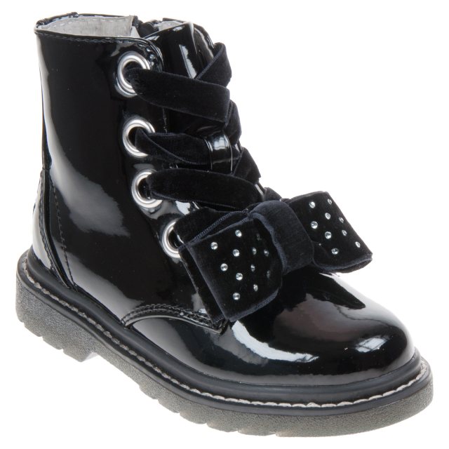Lelli Kelly Fior Di Fiocco Black Patent 3518 Girls Boots Humphries Shoes