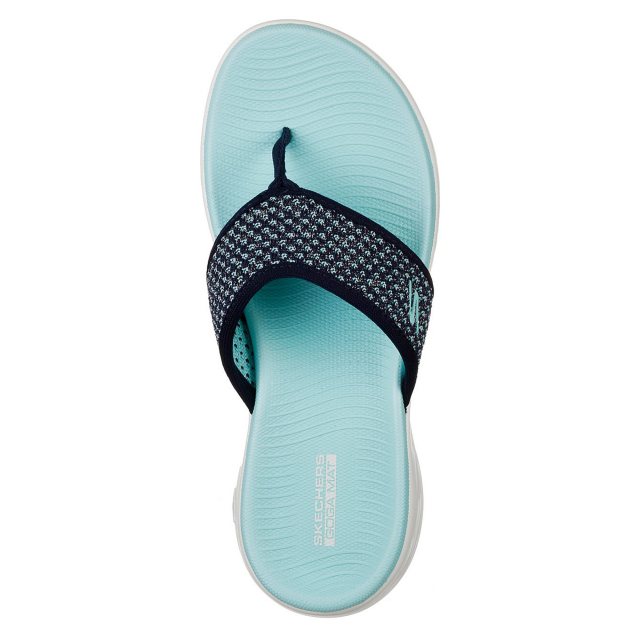 Skechers On the GO 600 Glossy Navy Aqua 16150 NVAQ Toe Post Sandals Humphries Shoes
