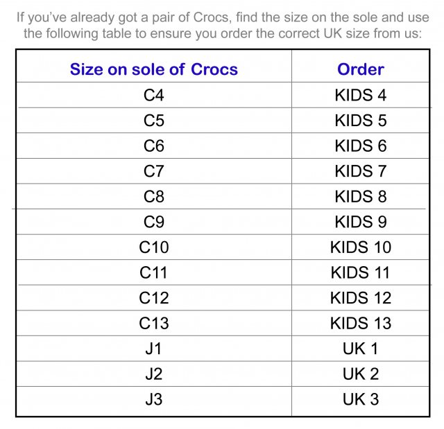 c10 size in crocs