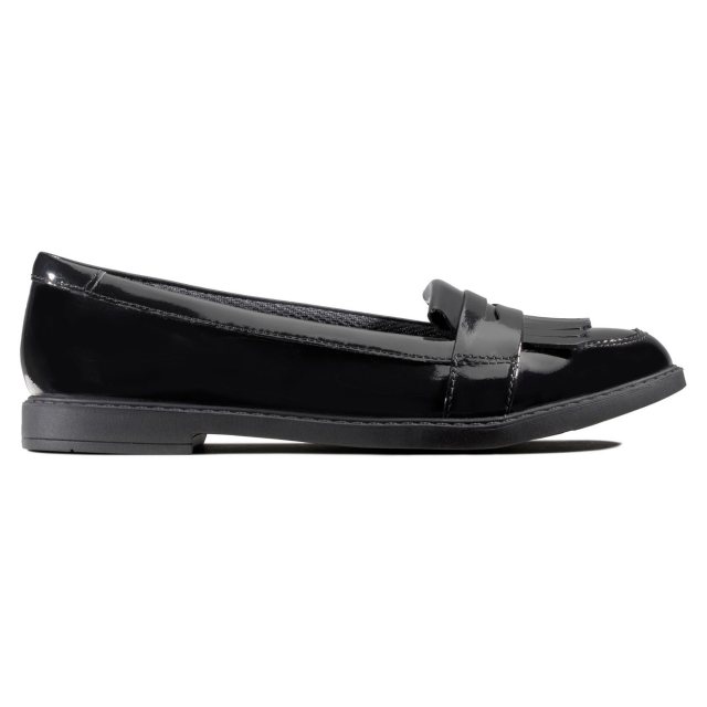 Clarks Scala Bright Kid Leather Shoes in Black Patent